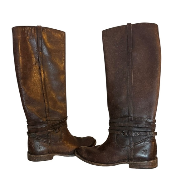 Frye Dark Brown Leather Shirley Riding Plate Boots - Picture 1 of 9